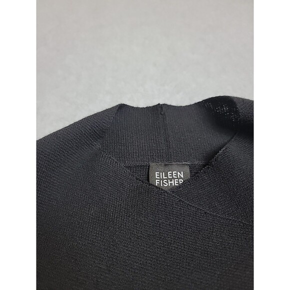 Eileen Fisher Open Cardigan S Black Wool Kniy Lightweight Asymmetrical Preppy - Picture 3 of 12